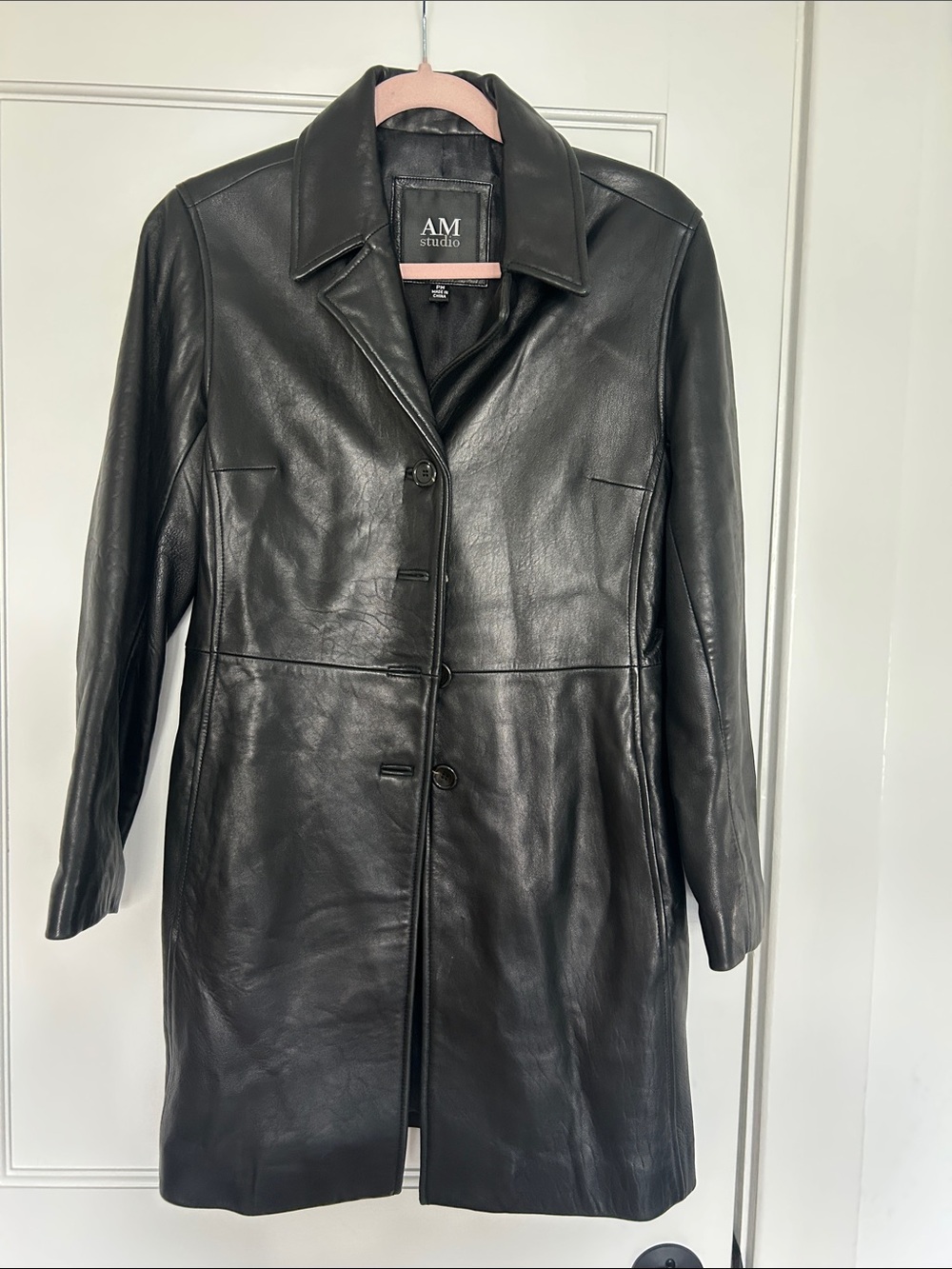 AM.STUDIO Women's Black Leather Button-Front Coat - Size PM
